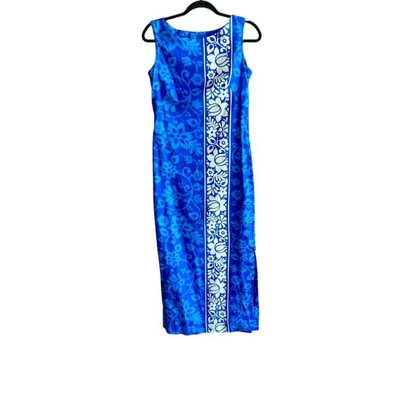 Hawaiian Surf Blue Tropical Floral Sheath Sleeveless Maxi Dress Size Small - Picture 2 of 10